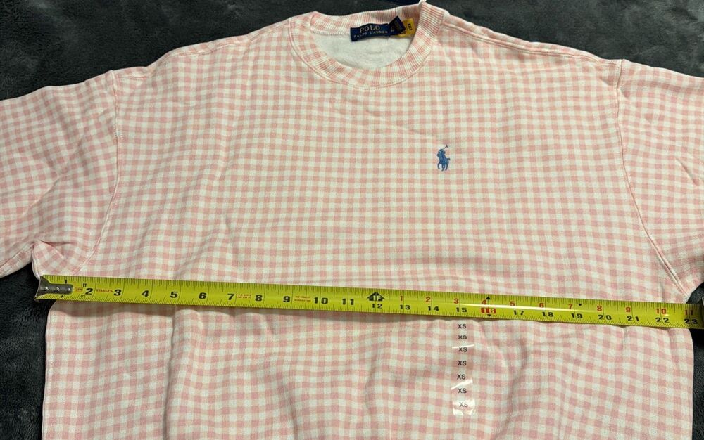 XS Polo Ralph Lauren Gingham Fleece Sweatshirt Pink White - Picture 13 of 13